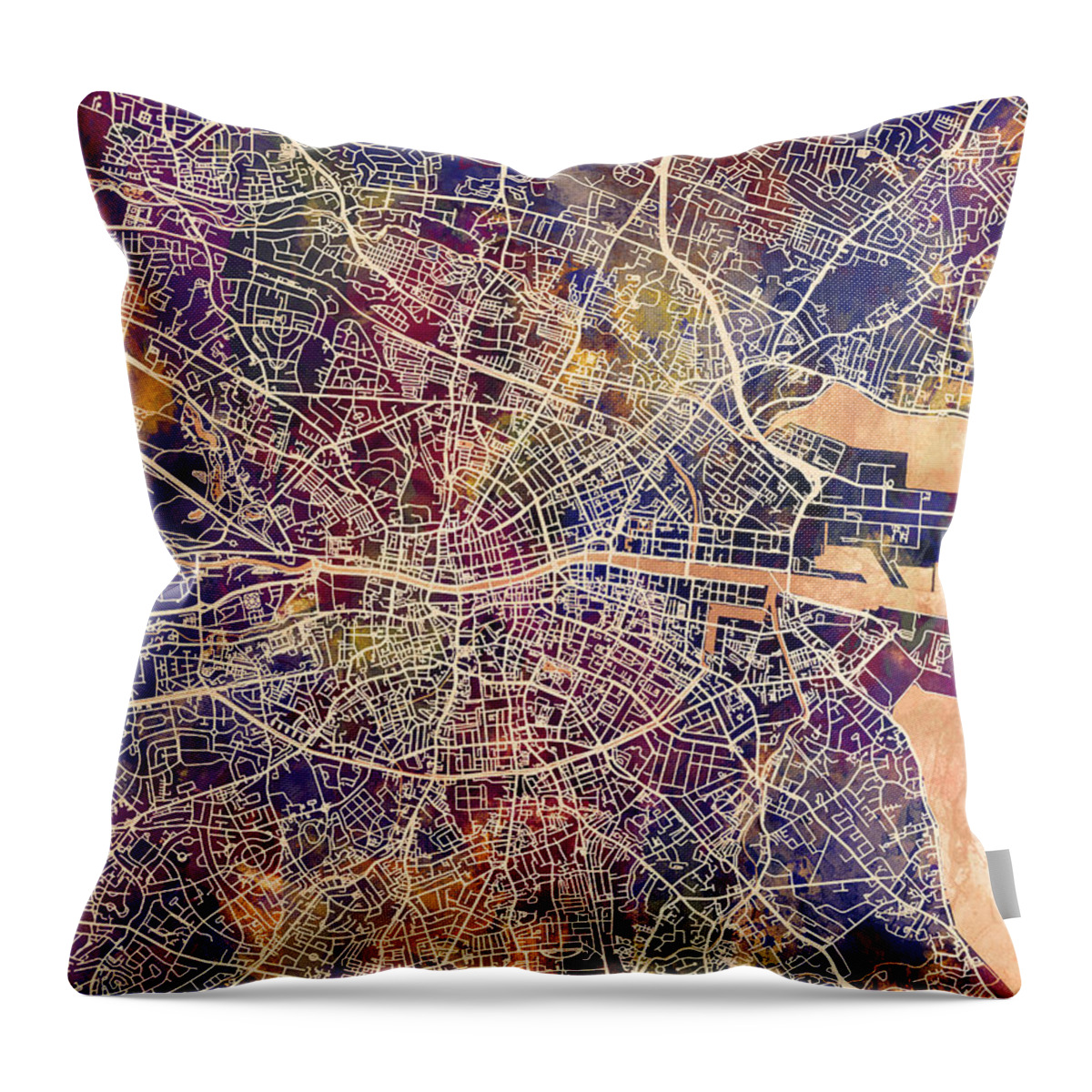 Dublin Throw Pillow featuring the digital art Dublin Ireland City Map #1 by Michael Tompsett