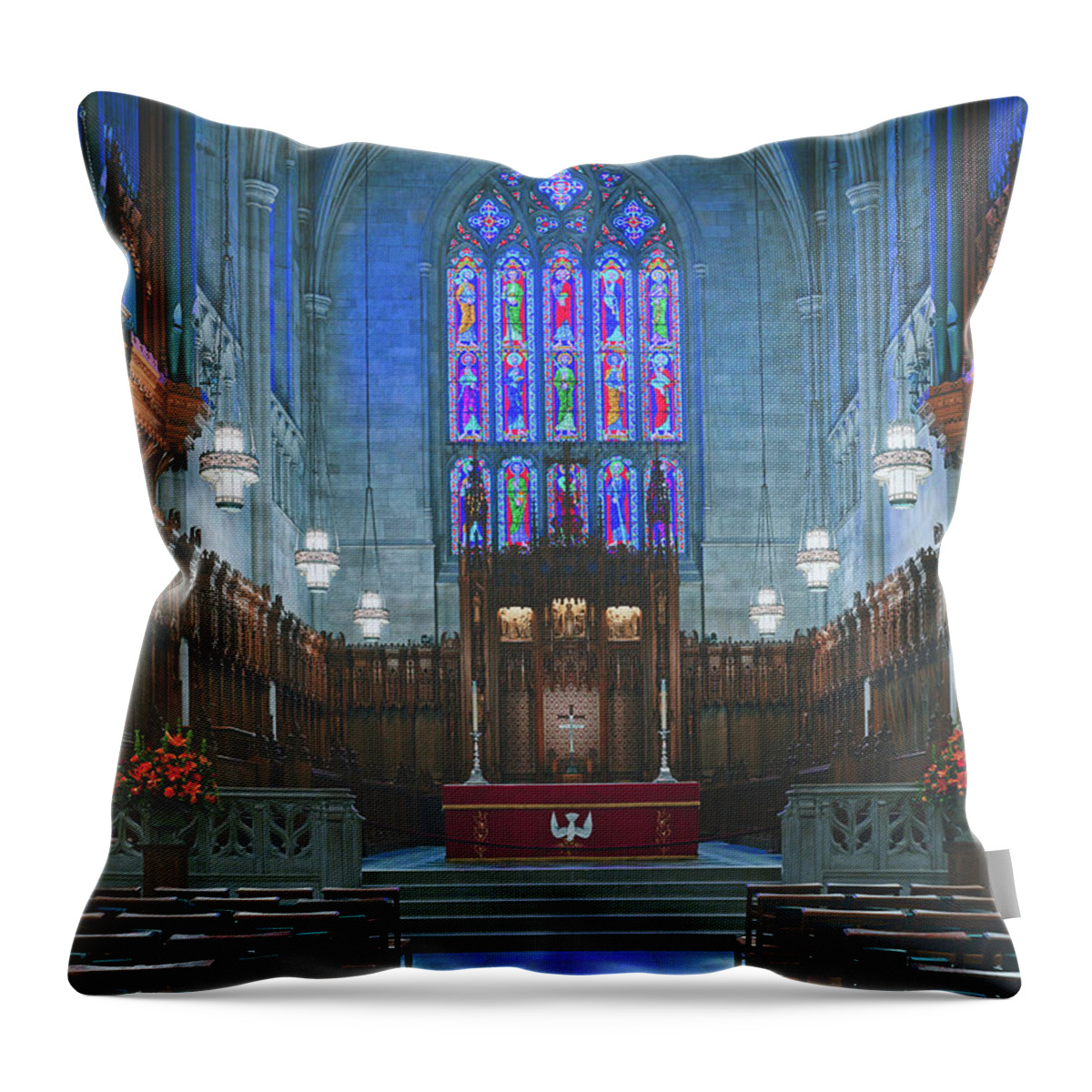 Duke University Throw Pillow featuring the photograph Duke University Chapel Sanctuary #1 by Mountain Dreams