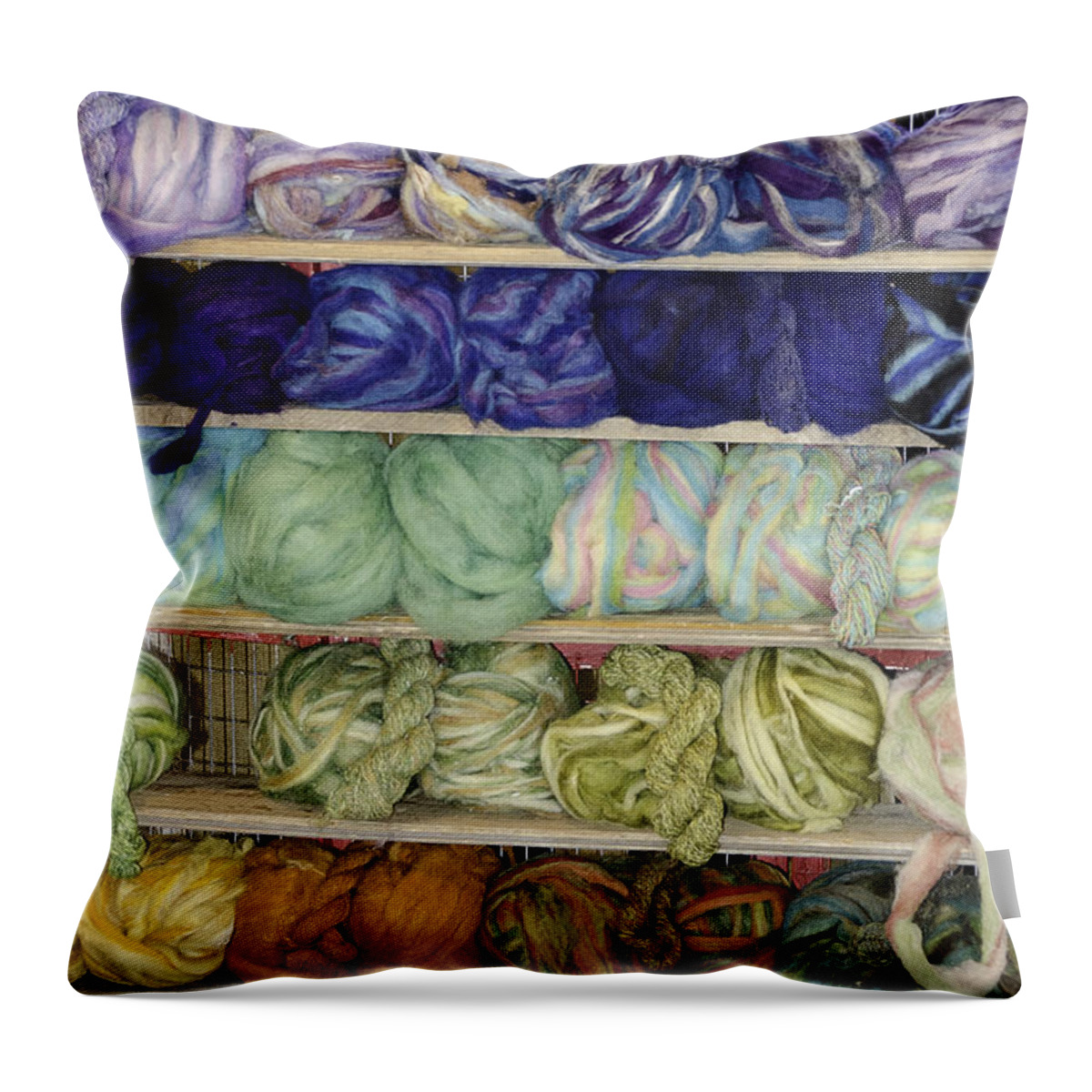 Dyed Throw Pillow featuring the photograph Dyed Balls of wool #1 by LeeAnn McLaneGoetz McLaneGoetzStudioLLCcom