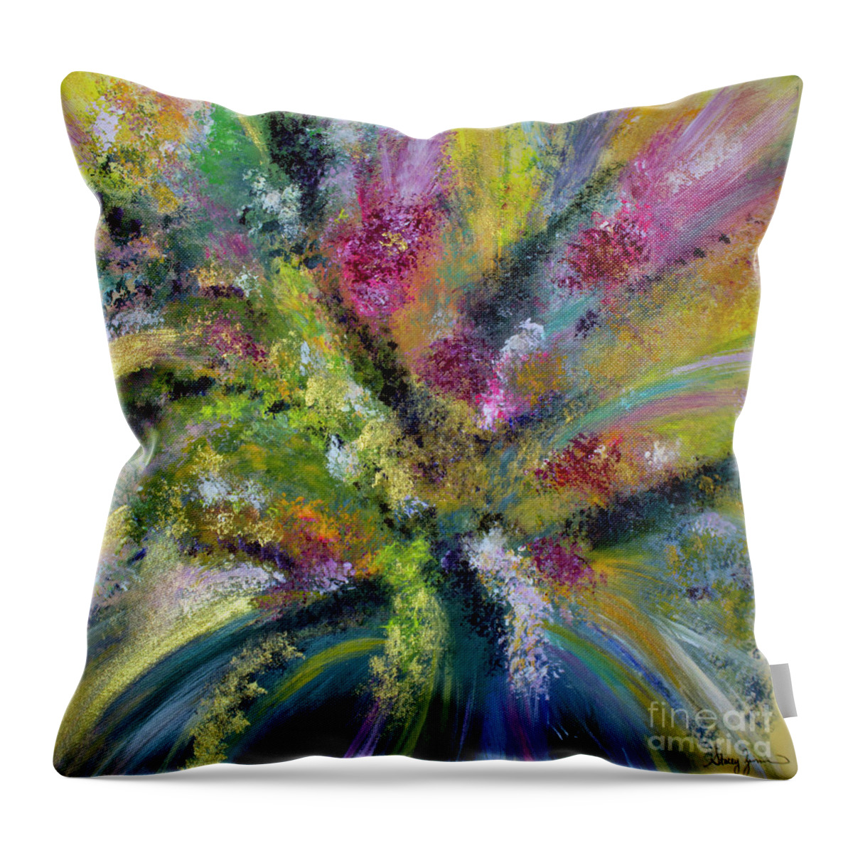 Floral Throw Pillow featuring the painting Emerge #1 by Stacey Zimmerman