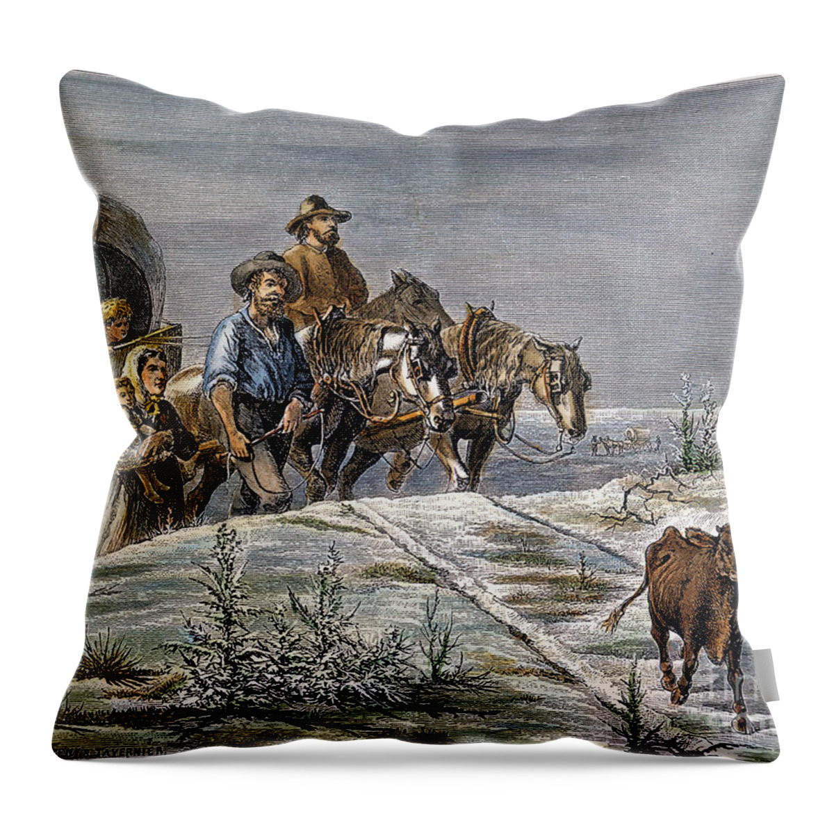 1874 Throw Pillow featuring the photograph Emigrants, 1874 #1 by Granger
