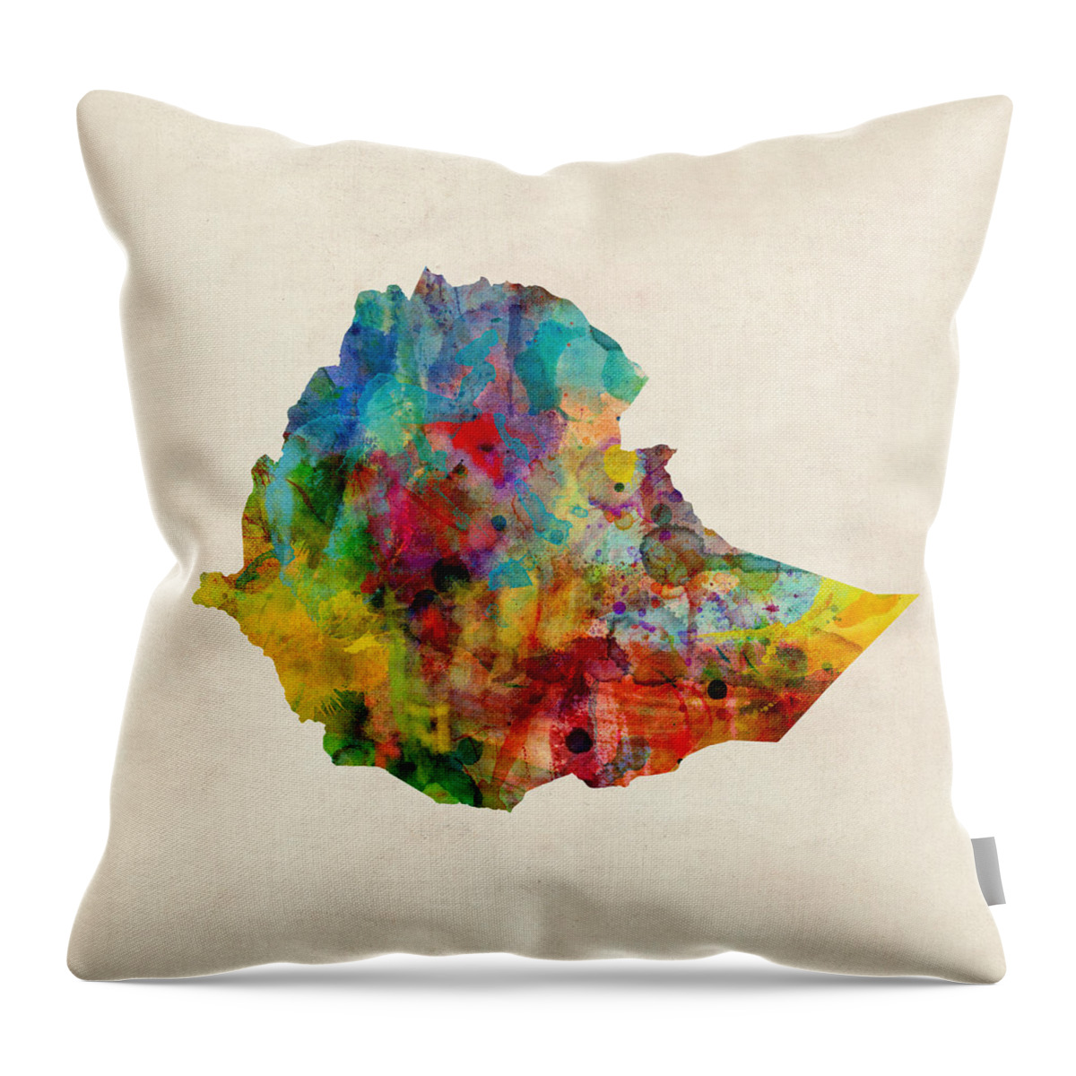 Ethiopia Throw Pillow featuring the digital art Ethiopia Watercolor Map #1 by Michael Tompsett