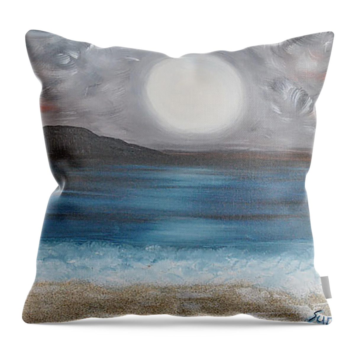 Landscape Throw Pillow featuring the painting Evening on the Beach by Suzanne Surber