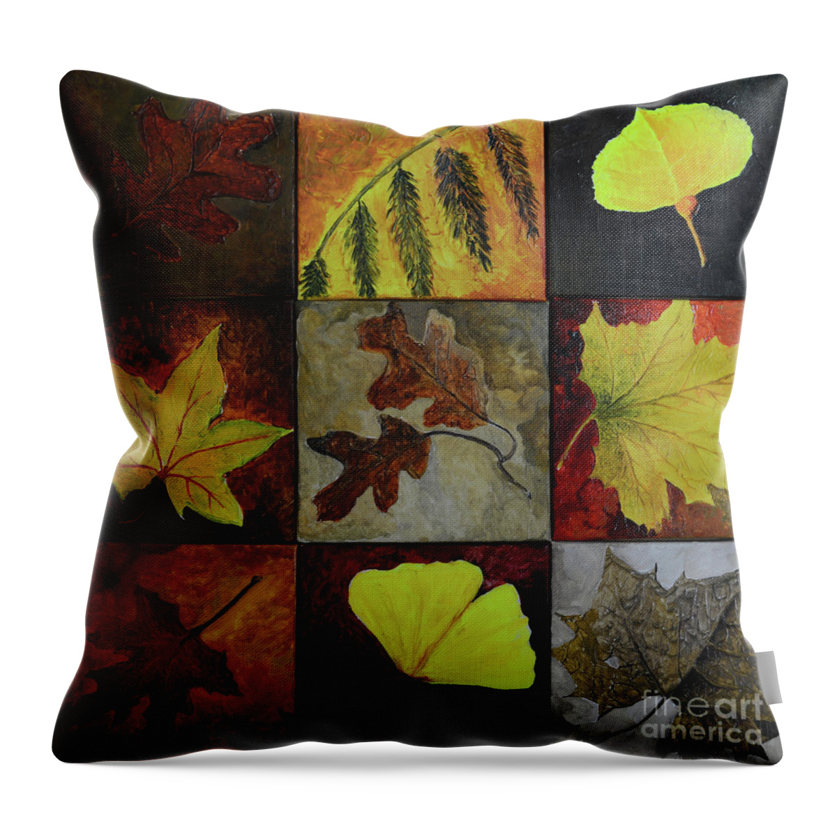 Leaf Throw Pillow featuring the painting Fall Leaves #2 by Charles Owens