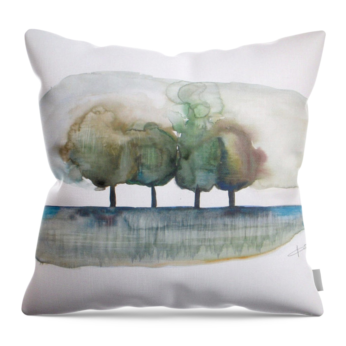 Trees Throw Pillow featuring the painting Family Trees #2 by Vesna Antic