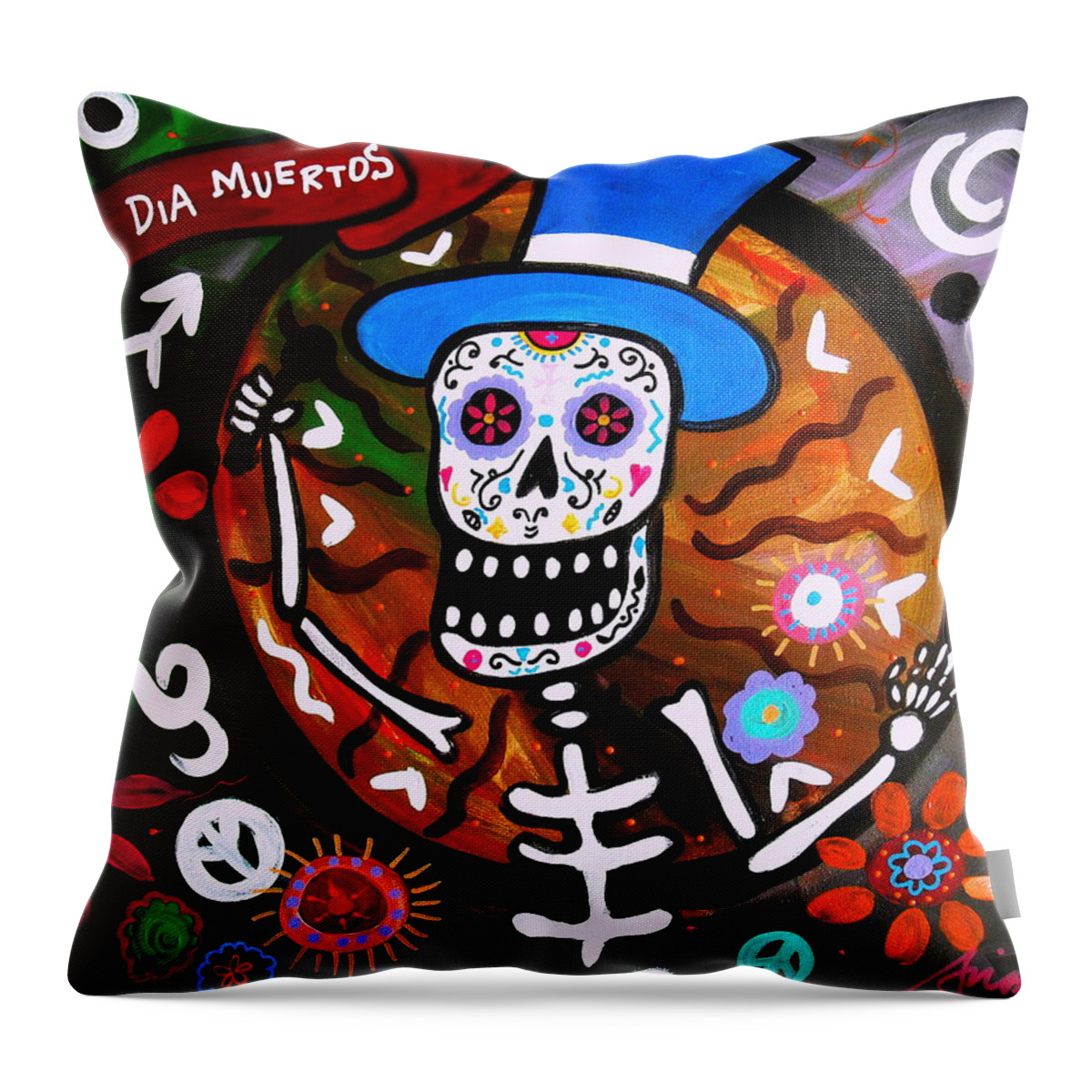 Feliz Throw Pillow featuring the painting Feliz Dia Muertos #1 by Pristine Cartera Turkus