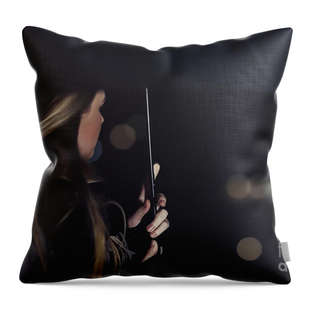 Adult Throw Pillow featuring the photograph Female outdoors in rainy night #1 by Anna Om