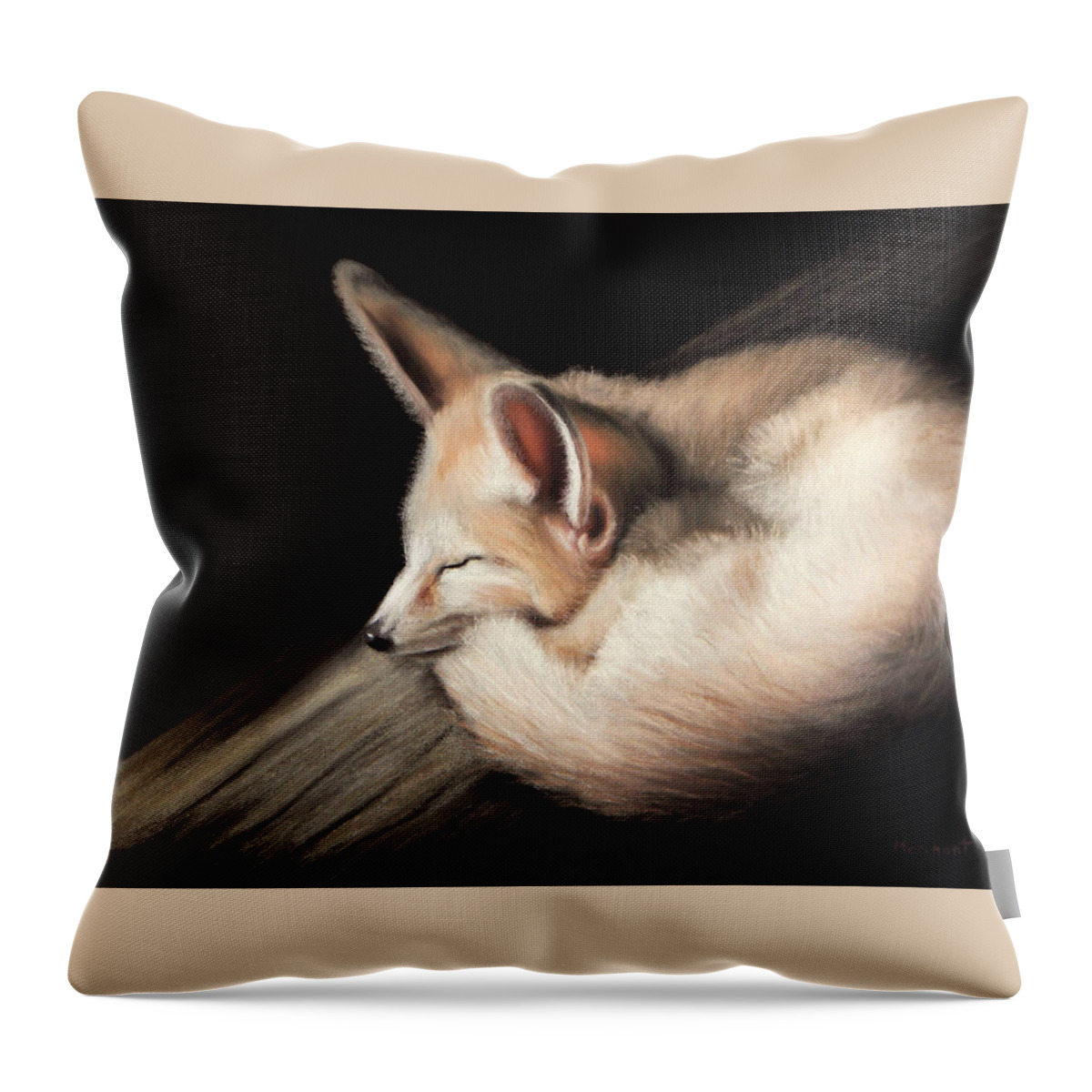 Fox Throw Pillow featuring the painting Fennec Fox #2 by Linda Merchant