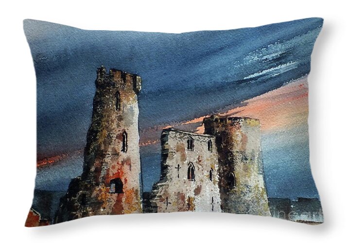  Throw Pillow featuring the painting Ferns Castle, Wexford #1 by Val Byrne