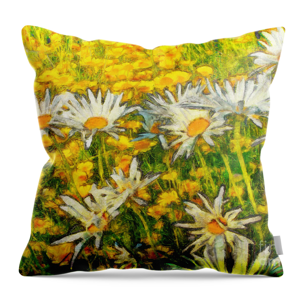 Daisy Throw Pillow featuring the painting Field of Daisies #2 by Claire Bull
