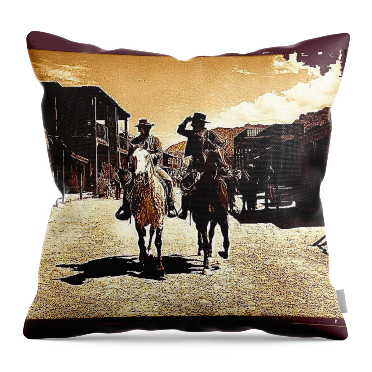 Film Homage Mark Slade Cameron Mitchell Riding Horses The High Chaparral Old Tucson Arizona Throw Pillow featuring the photograph Film Homage Mark Slade Cameron Mitchell Riding Horses The High Chaparral Old Tucson AZ 1967-2008 by David Lee Guss