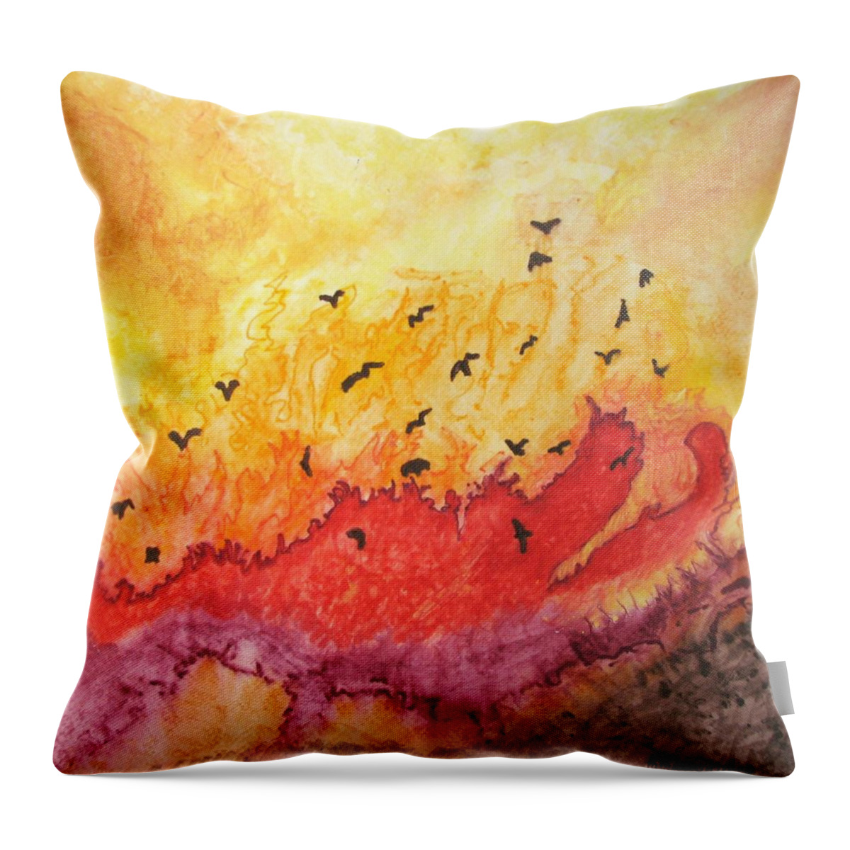 Birds Throw Pillow featuring the painting Fire Birds #1 by Patricia Arroyo