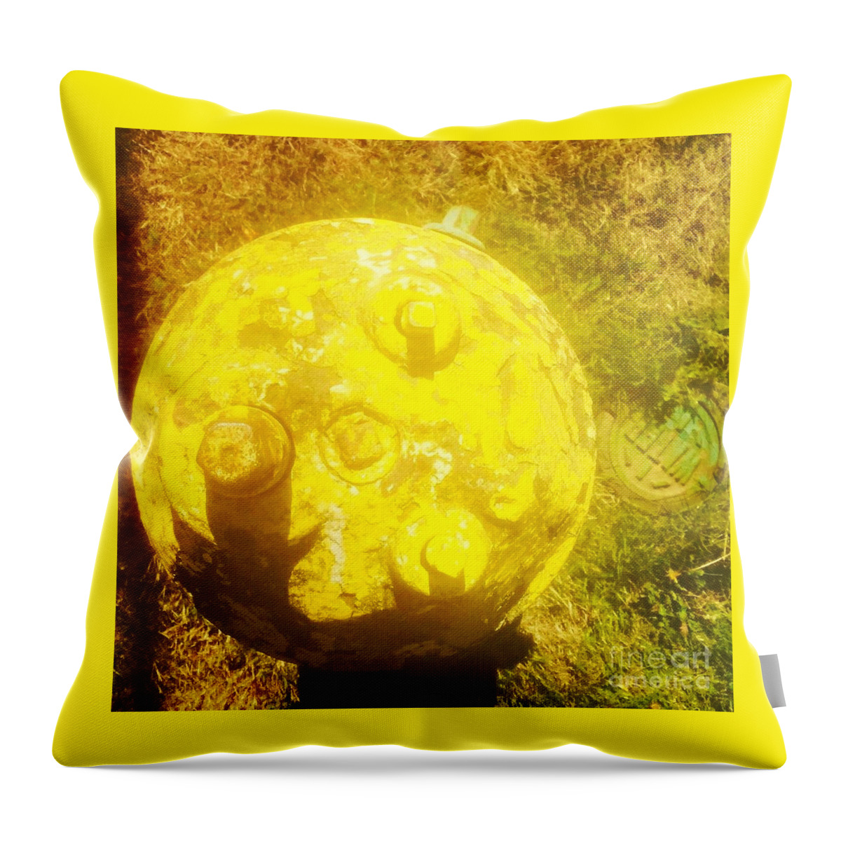 Yellow Throw Pillow featuring the photograph Fire Hydrant #4 #1 by Suzanne Lorenz