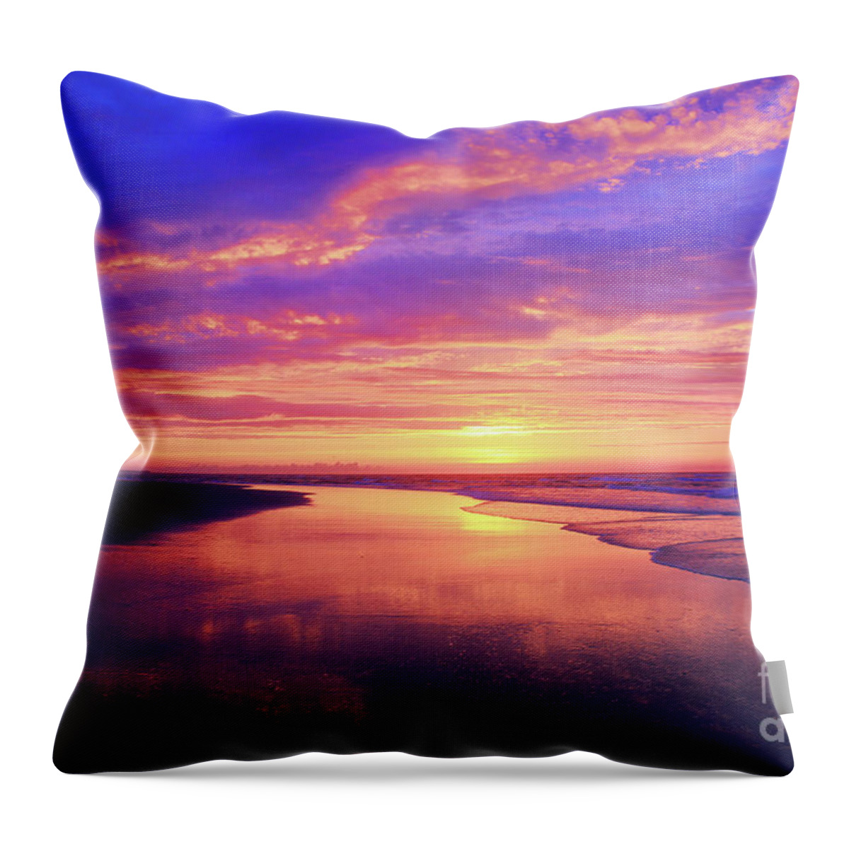 Sunrise Throw Pillow featuring the photograph First Light At The Beach by Sharon McConnell
