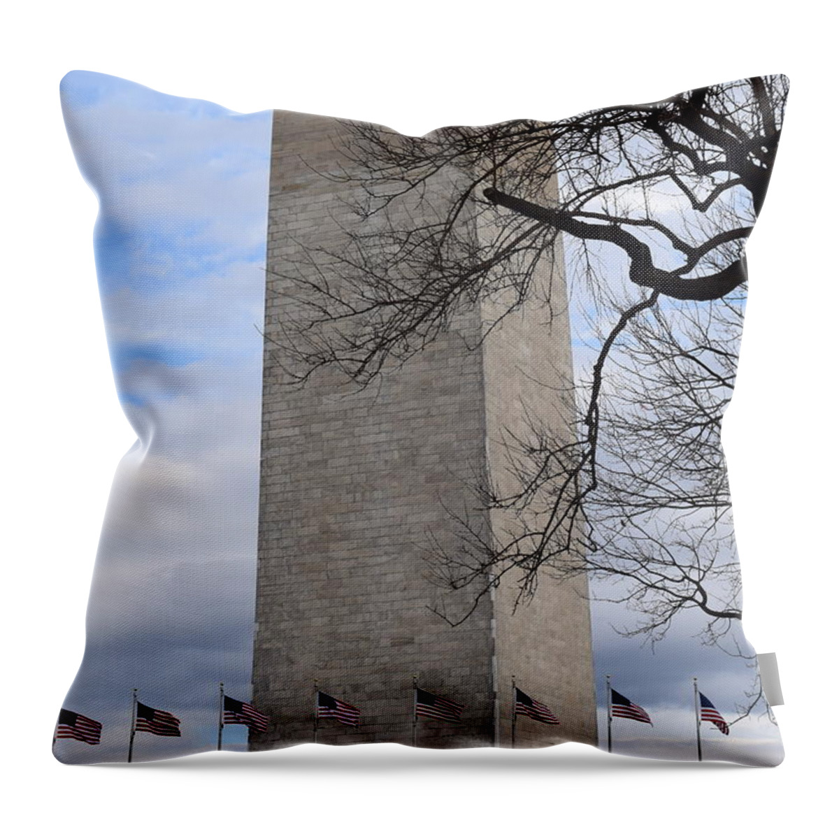 American Throw Pillow featuring the photograph Flags at the Washington Monument #1 by Curtis Krusie