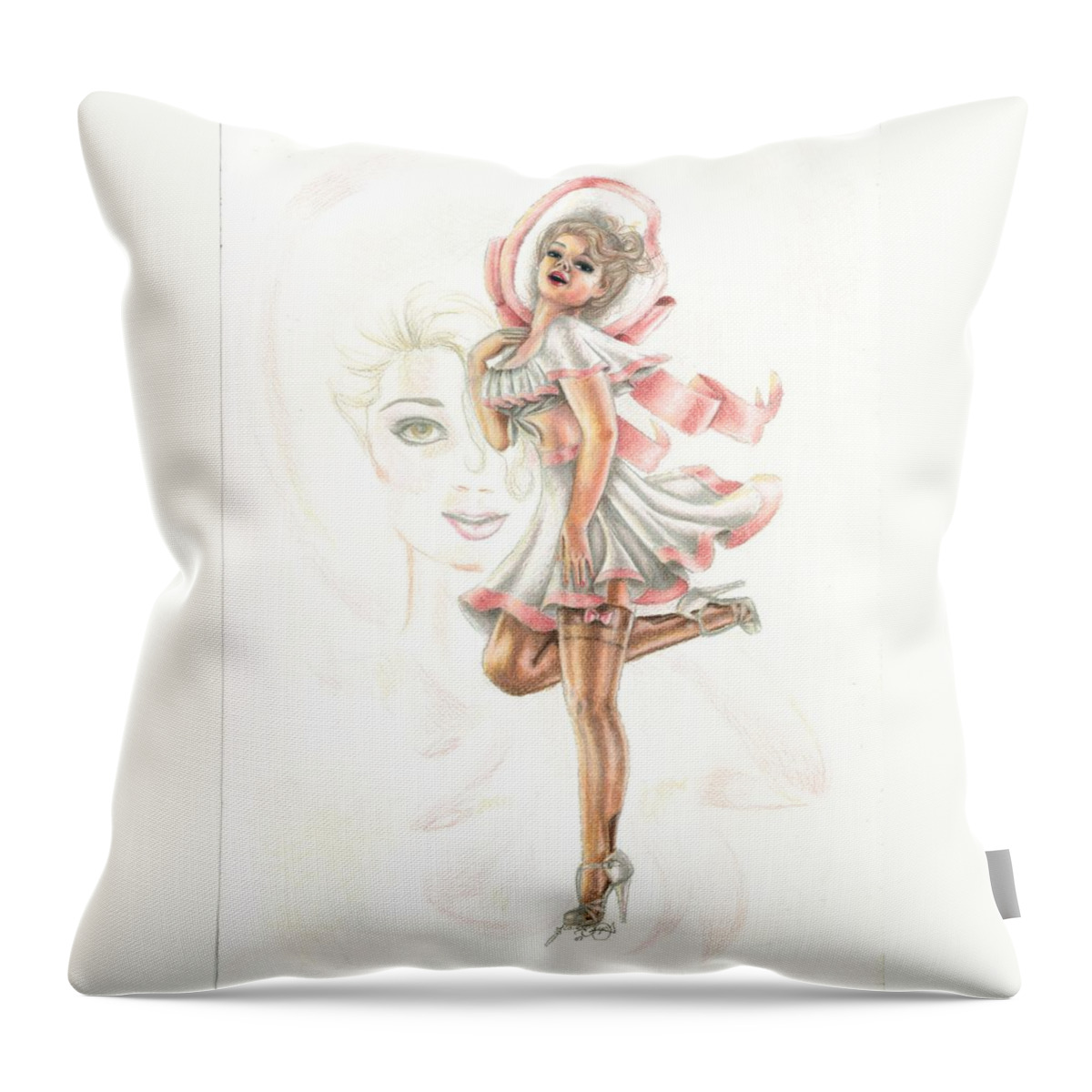 Face Throw Pillow featuring the drawing Flirtation in the Breeze #1 by Scarlett Royale
