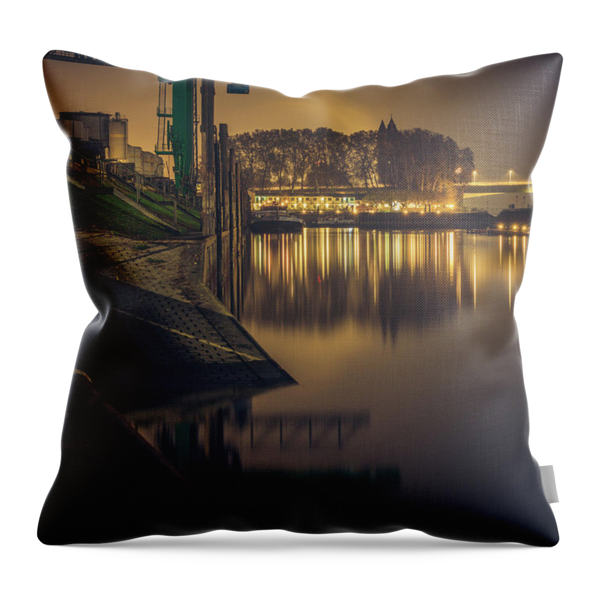 River Throw Pillow featuring the photograph Flosshafen Worms #1 by Marc Braner