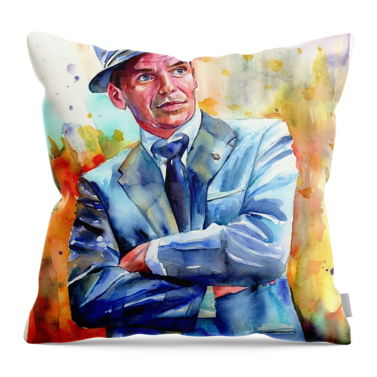Frank Throw Pillow featuring the painting Frank Sinatra young painting #2 by Suzann Sines