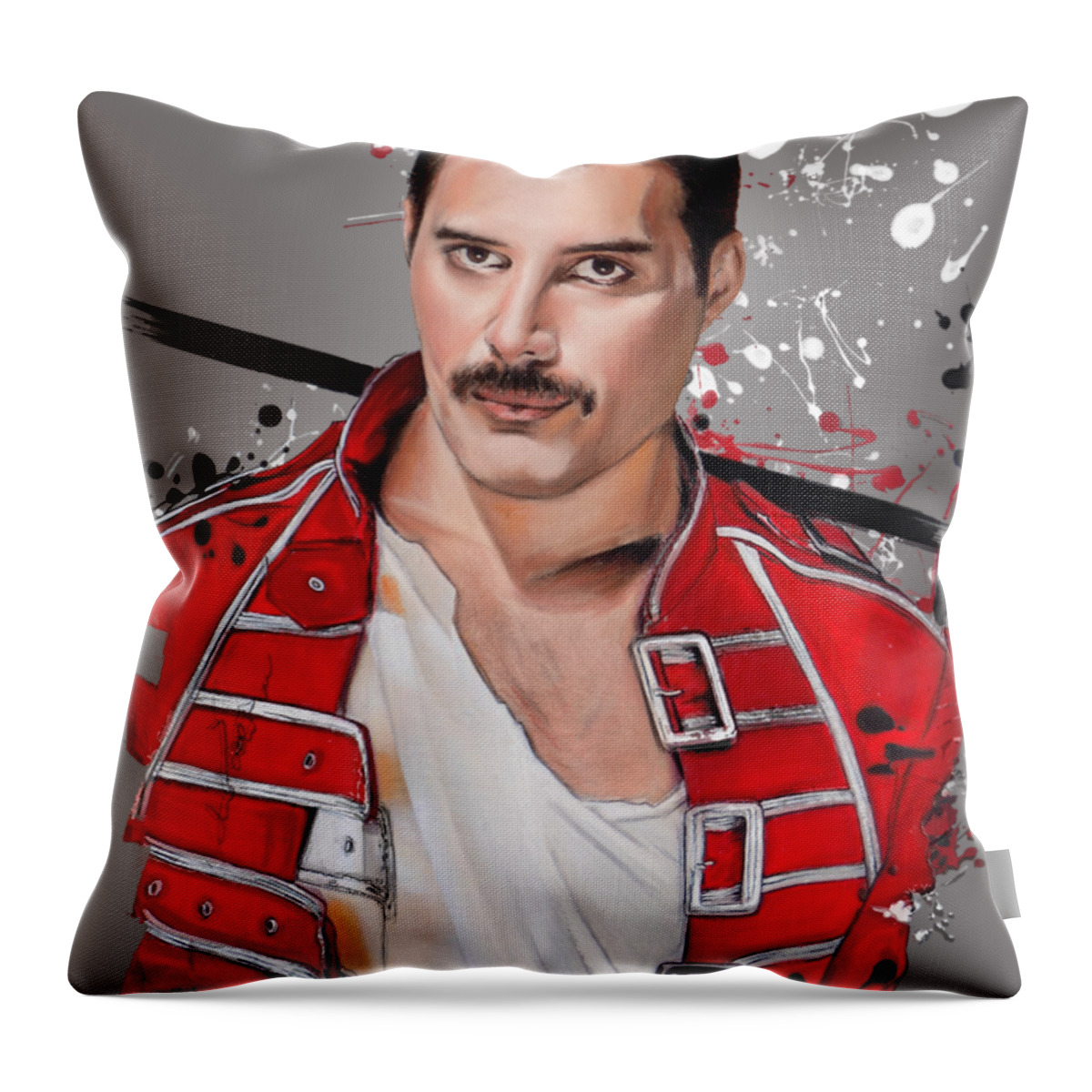 Freddie Mercury Throw Pillow featuring the pastel Freddie Mercury #2 by Melanie D