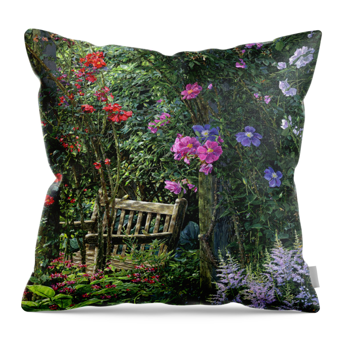 Floral Landscape Throw Pillow featuring the painting Garden Respite #1 by Doug Kreuger