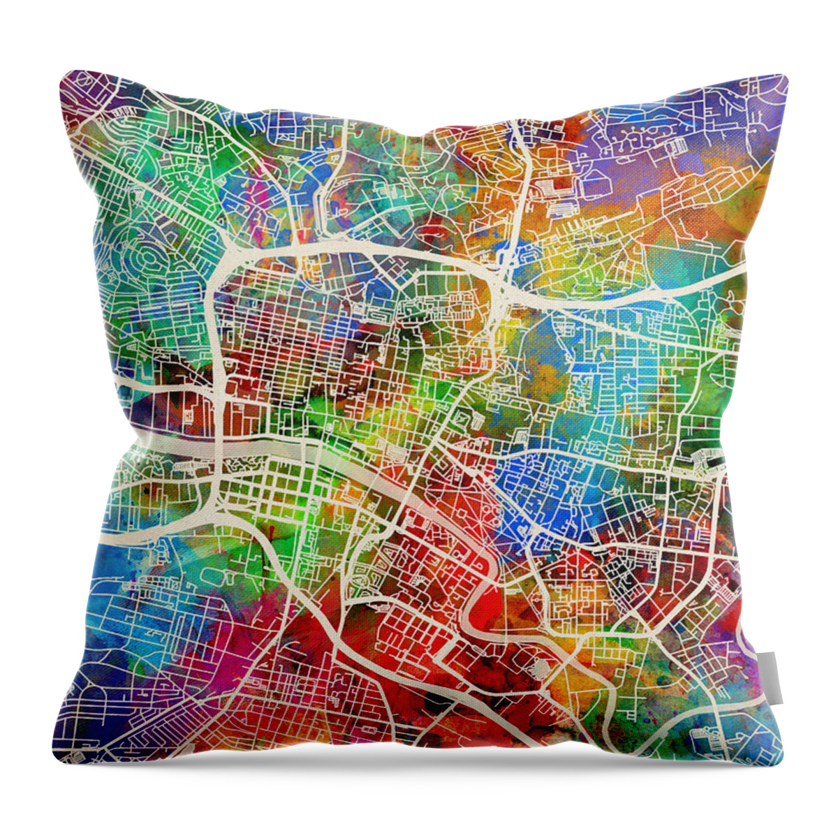 Street Map Throw Pillow featuring the digital art Glasgow Street Map #1 by Michael Tompsett