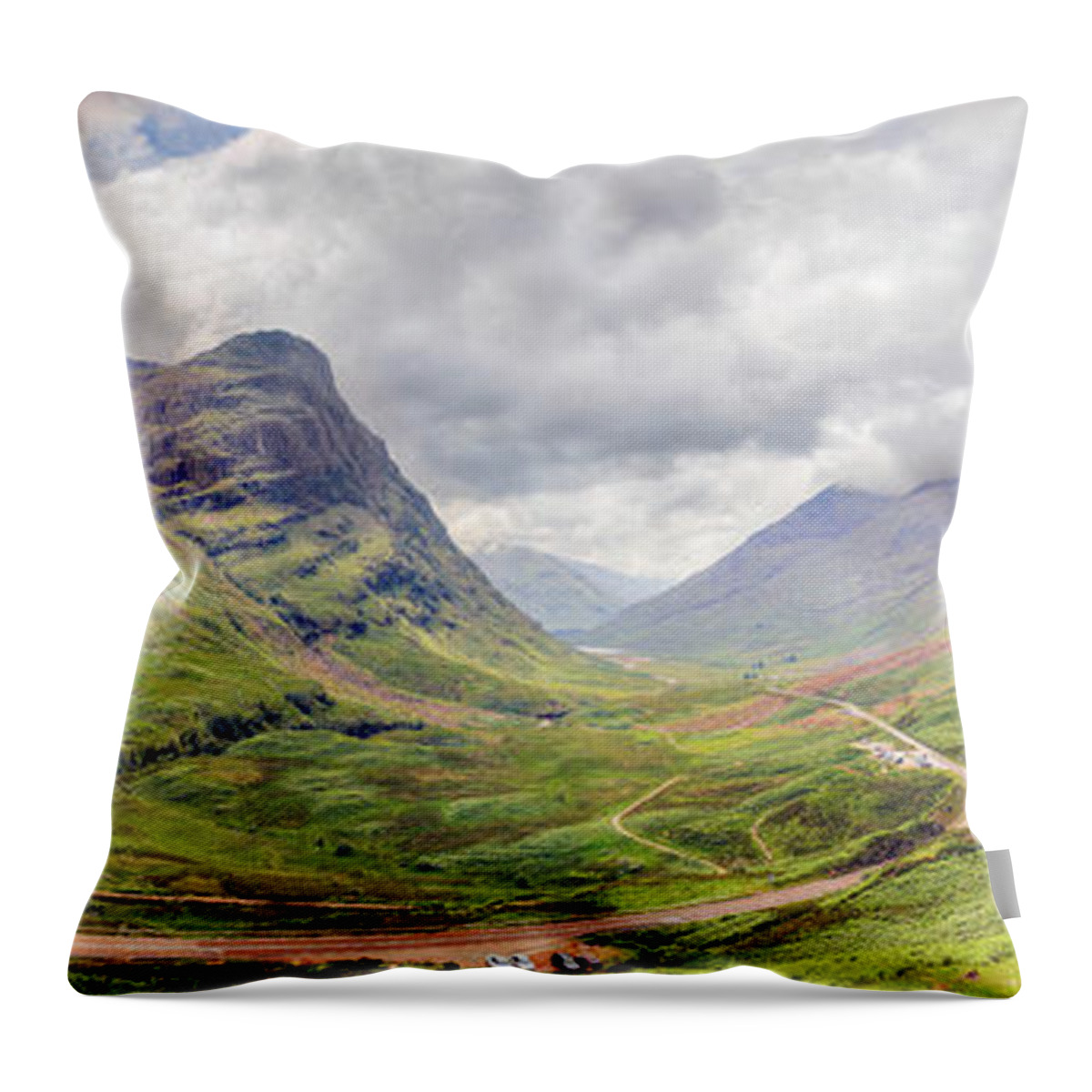 Glencoe Throw Pillow featuring the photograph Glencoe Panorama #1 by Ray Devlin