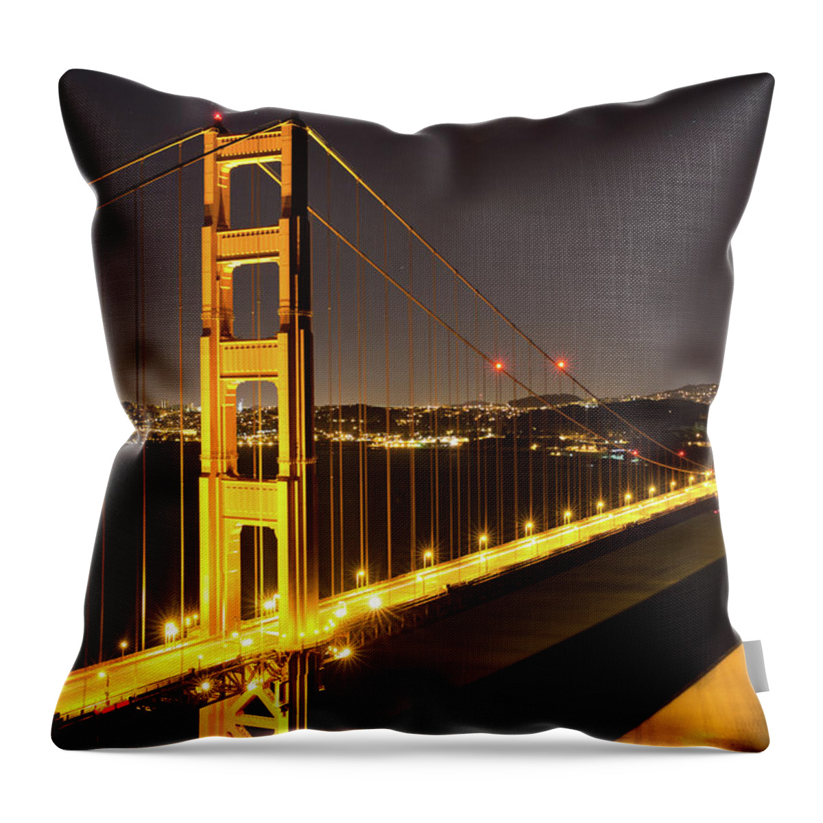 Architecture Throw Pillow featuring the photograph Golden Gate Bridge at Night #1 by Digiblocks Photography