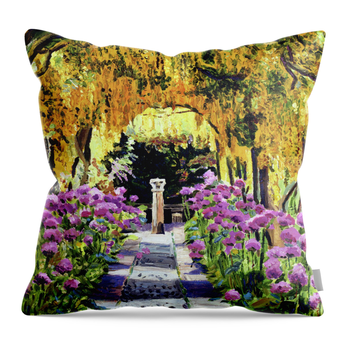 Gardens Throw Pillow featuring the painting Golden Walk #1 by David Lloyd Glover
