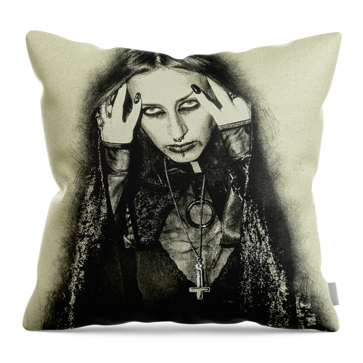 Psi Throw Pillow featuring the photograph Gothic female Model #1 by Ilan Rosen