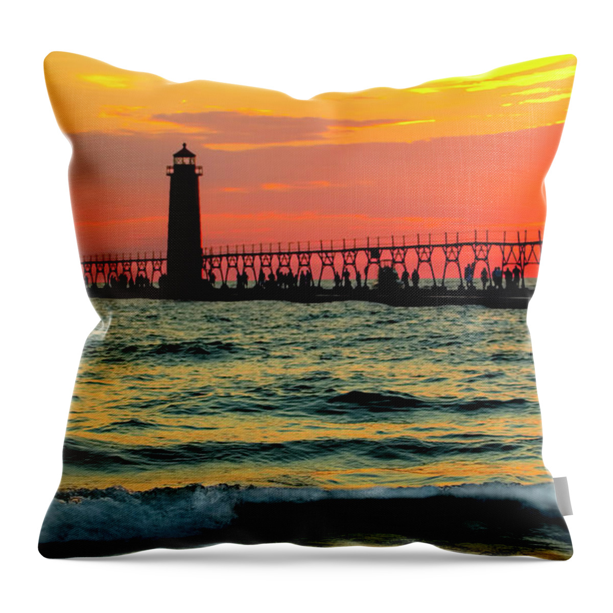 Grand Heaven Throw Pillow featuring the photograph Grand Heaven MI Pier by Pat Cook