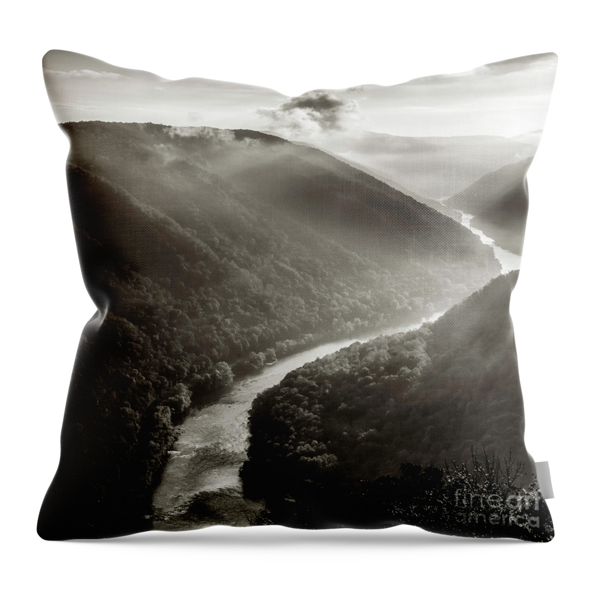 New River Gorge Throw Pillow featuring the photograph Grandview in Black and White #1 by Thomas R Fletcher