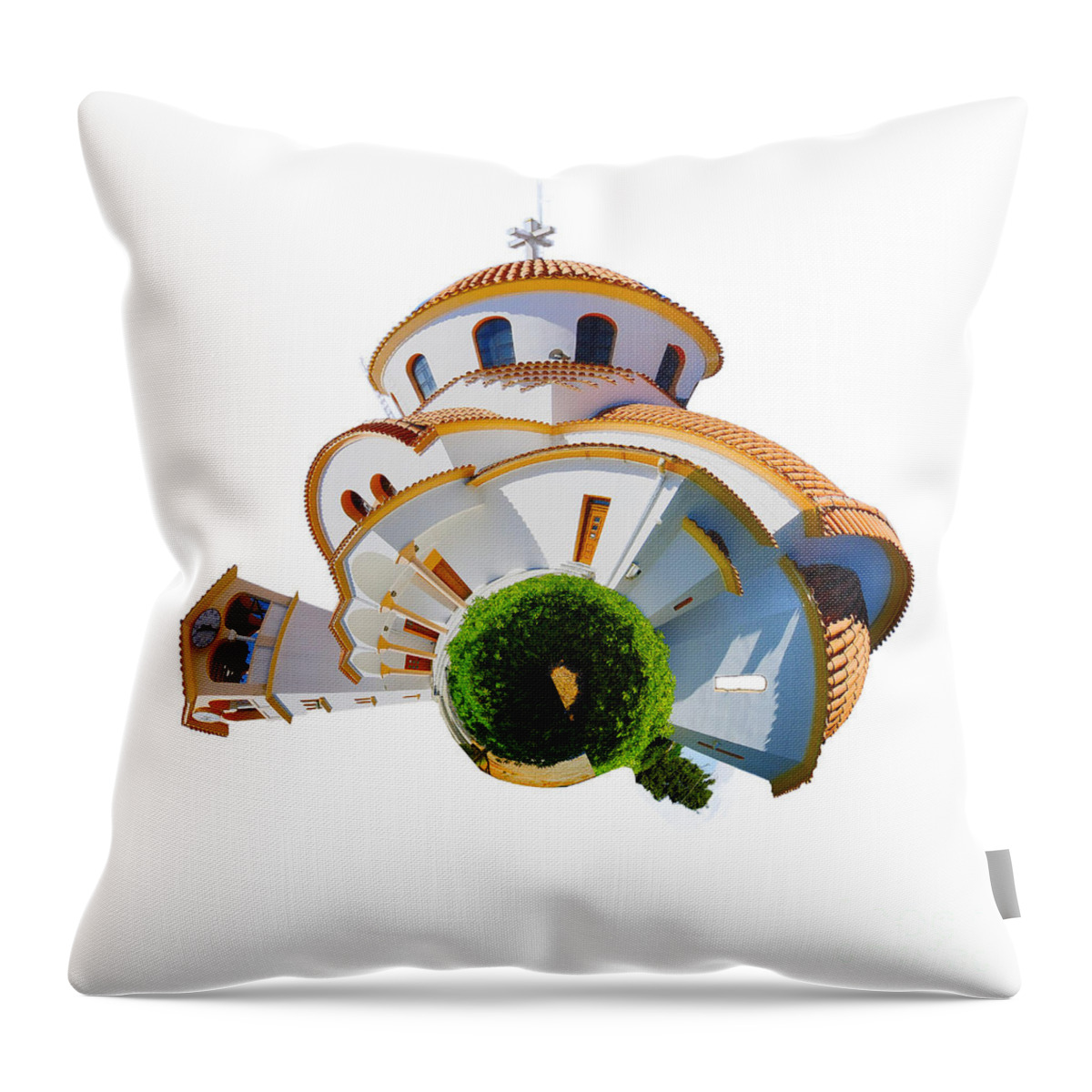 Crete Throw Pillow featuring the photograph Greek Orthodox Church #1 by Smart Aviation