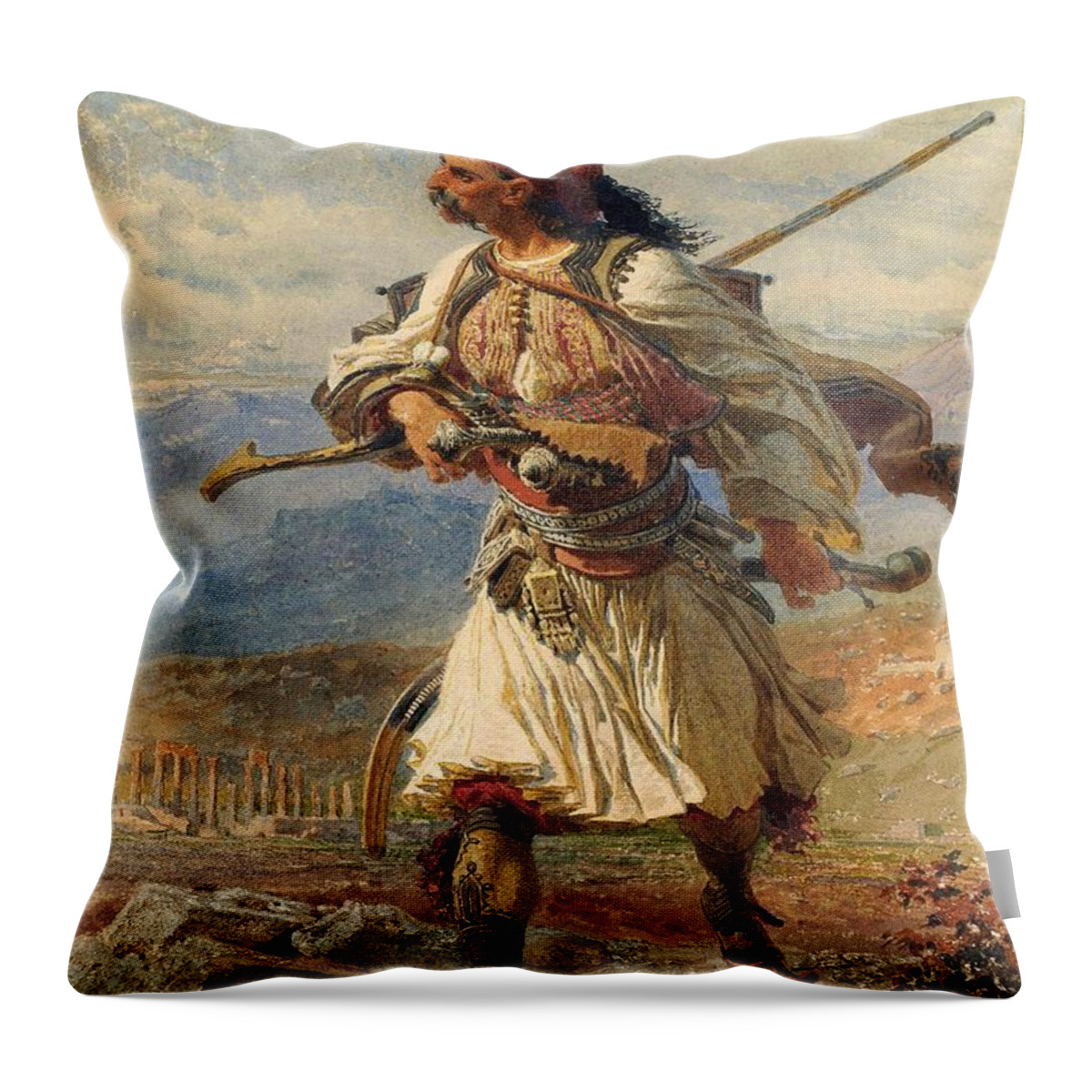 Carl Haag Throw Pillow featuring the painting Greek Warrior #5 by Carl Haag