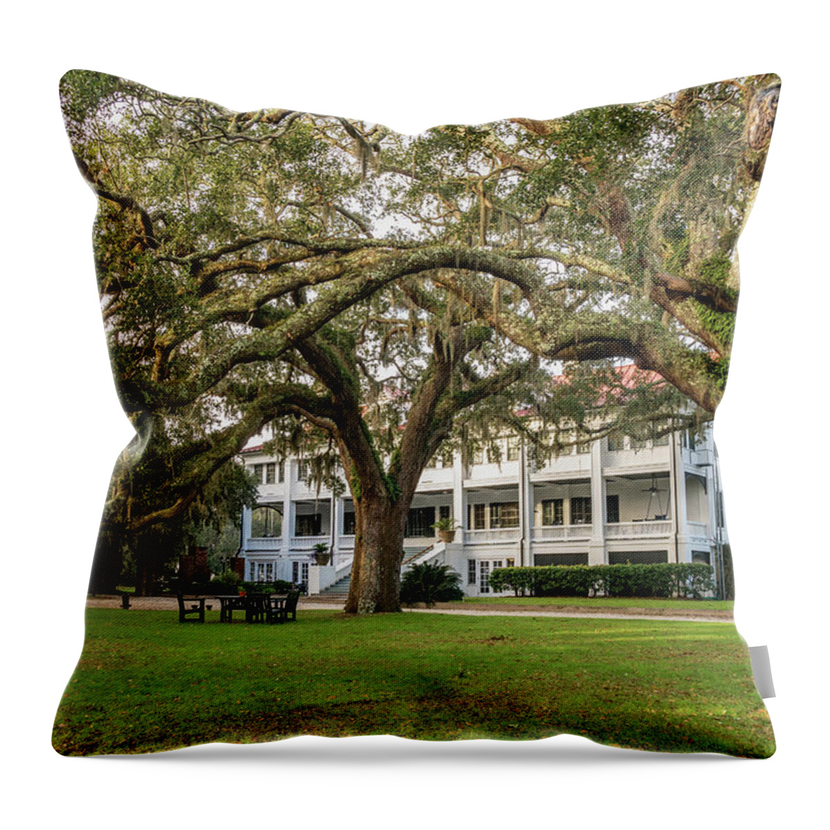 Carnegie Throw Pillow featuring the photograph Greyfield Inn, Cumberland Island, Georgia by Dawna Moore Photography