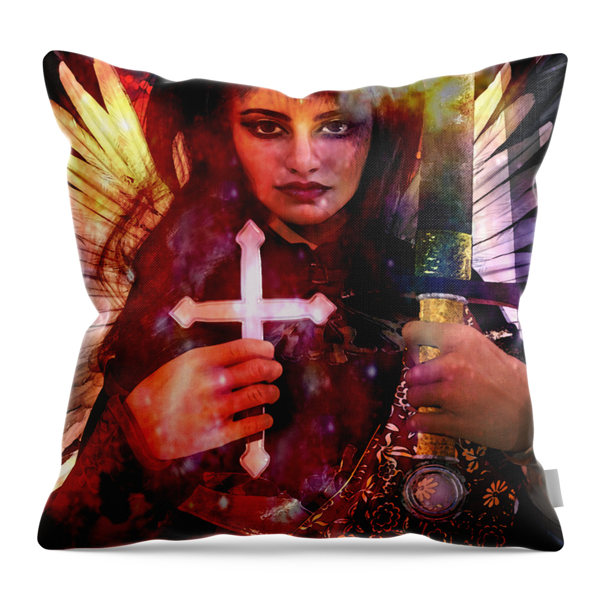 Angel Throw Pillow featuring the painting Guardian Angel 7 #1 by Suzanne Silvir