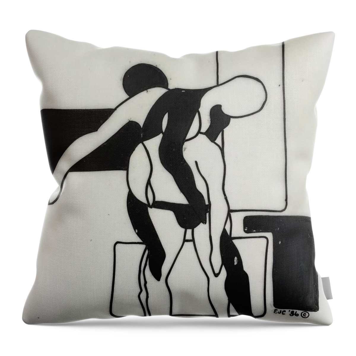 Gymnast Gymnastics Pen And Ink Male Nude Abstract Figures Throw Pillow featuring the drawing Gymnast #1 by Erika Jean Chamberlin