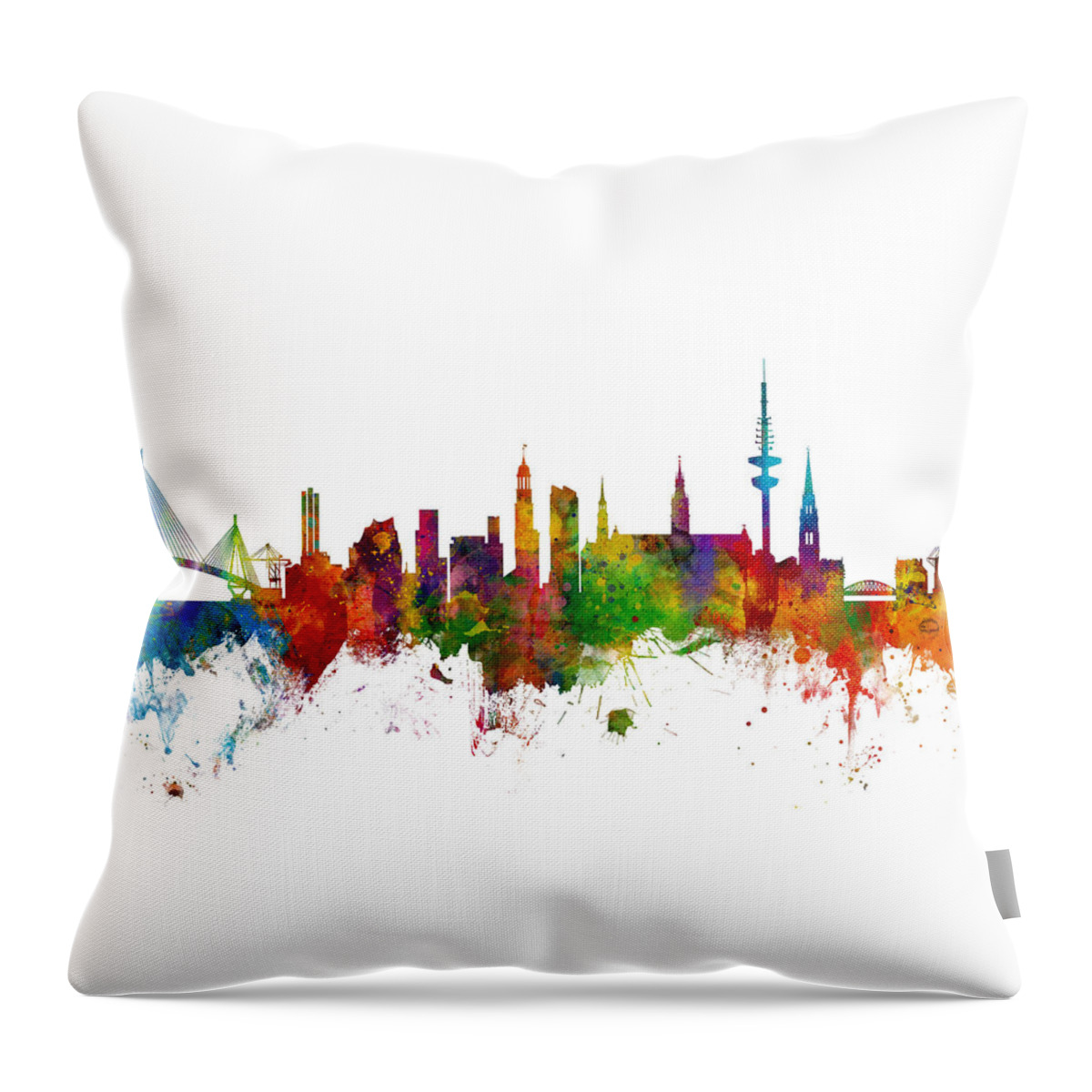 City Skyline Throw Pillow featuring the digital art Hamburg Germany Skyline #1 by Michael Tompsett