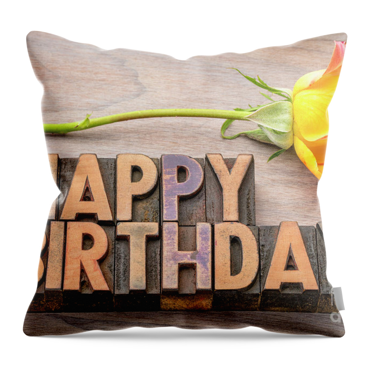 Birthday Throw Pillow featuring the photograph Happy Birthday greetings in wood type #1 by Marek Uliasz