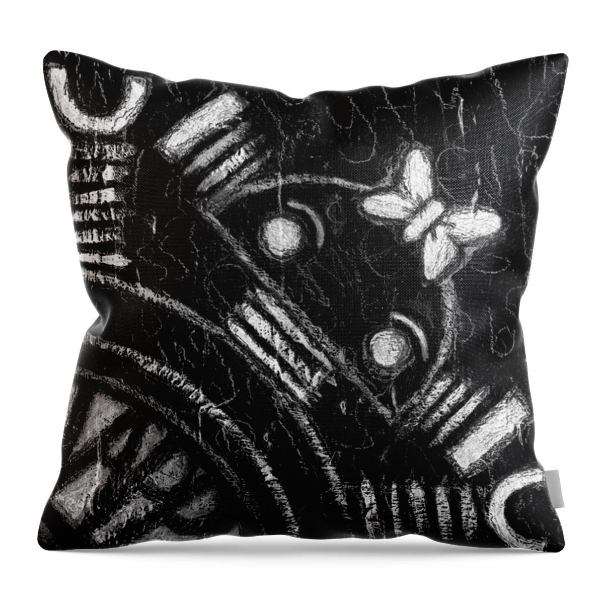Happy Throw Pillow featuring the drawing Happy Bot #1 by Roseanne Jones