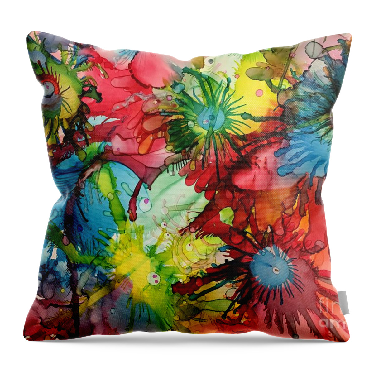 Abstract Flowers Throw Pillow featuring the painting Happy Talk by Nancy Koehler