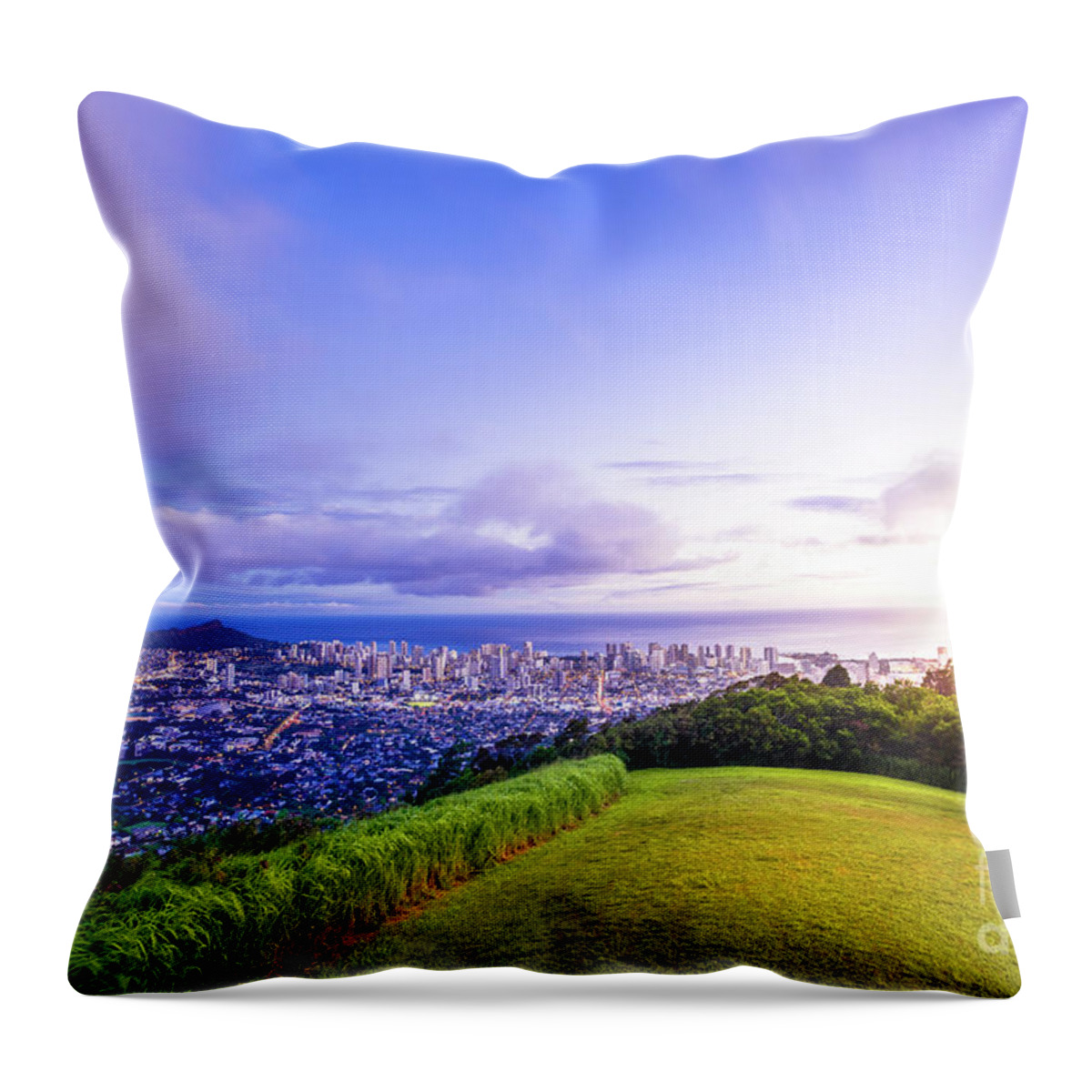 Hawaii Throw Pillow featuring the photograph Hawaiian twilight Tantalus Lookout #1 by Benny Marty