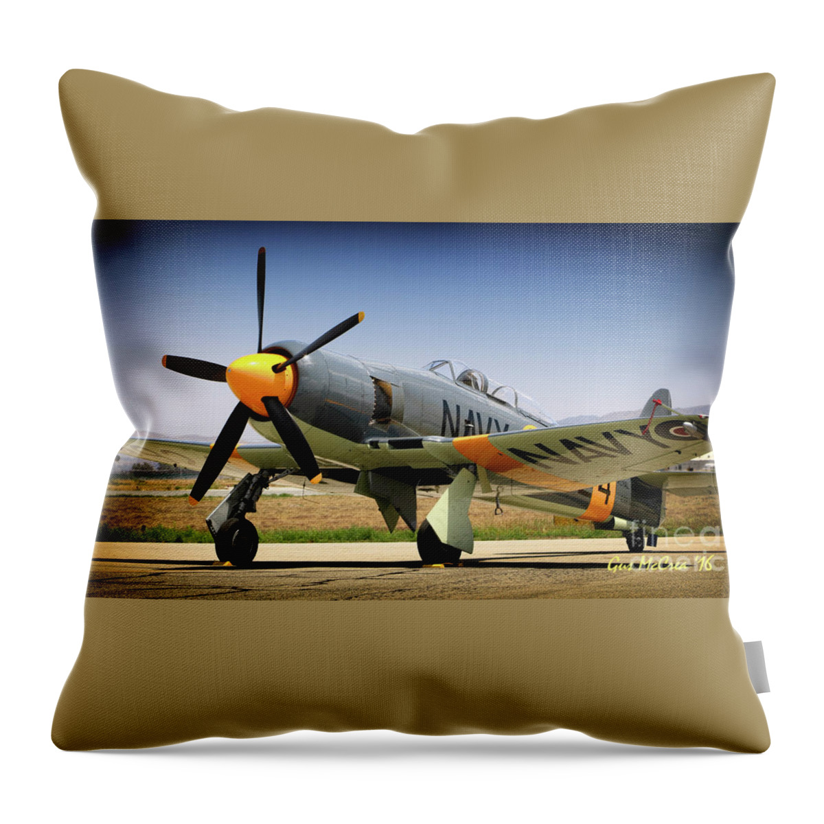 Fighter Aircraft Throw Pillow featuring the photograph Hawker Sea Fury Argonaut #1 by Gus McCrea