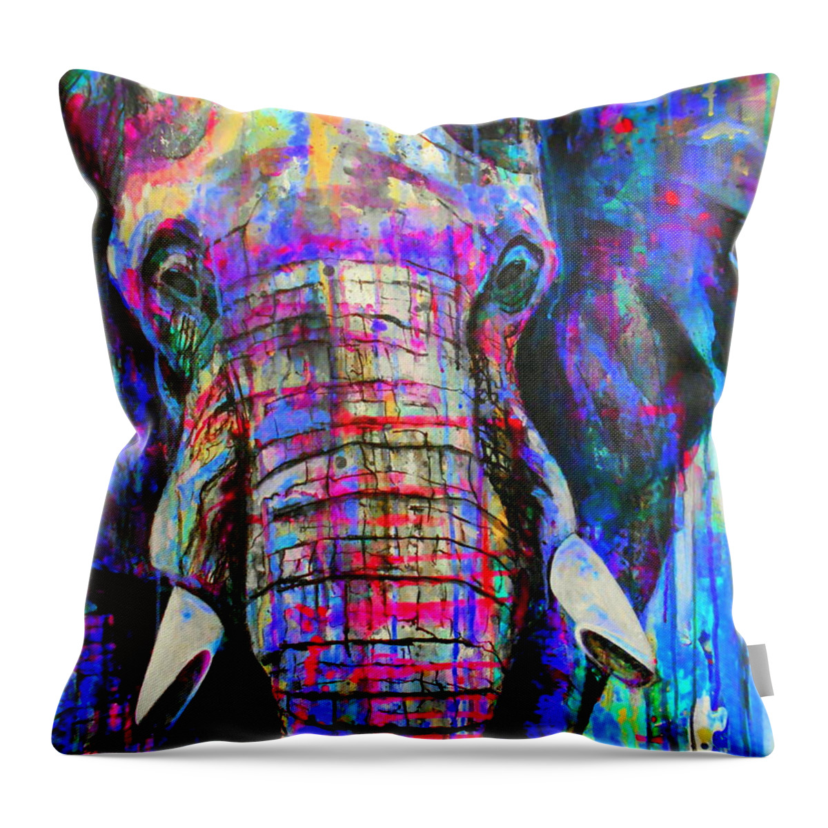 Elephant Throw Pillow featuring the painting Herculean detail #1 by Angie Wright