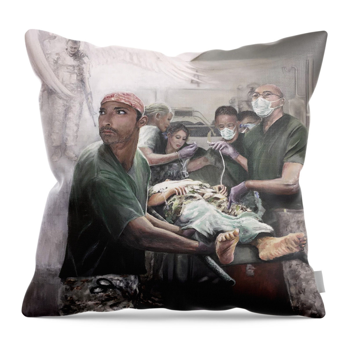 Military Art Throw Pillow featuring the painting Hero Ascending #1 by Todd Krasovetz