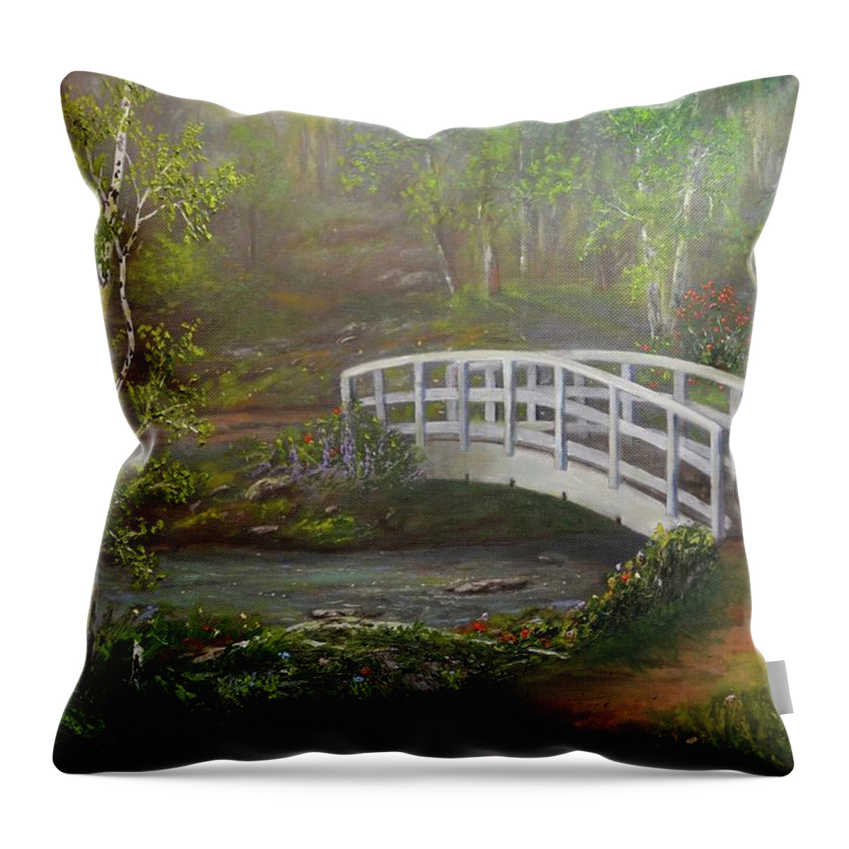 Bridge Throw Pillow featuring the painting Hideaway by Michael Mrozik