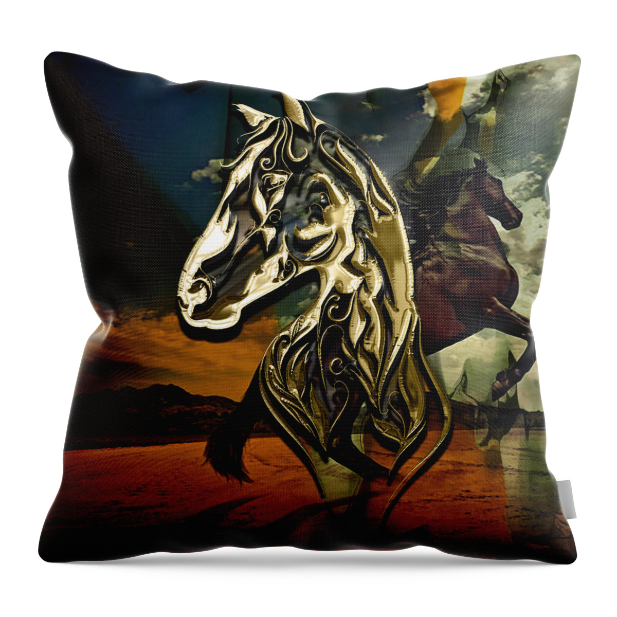 Horse Throw Pillow featuring the mixed media Horse art Collection #1 by Marvin Blaine
