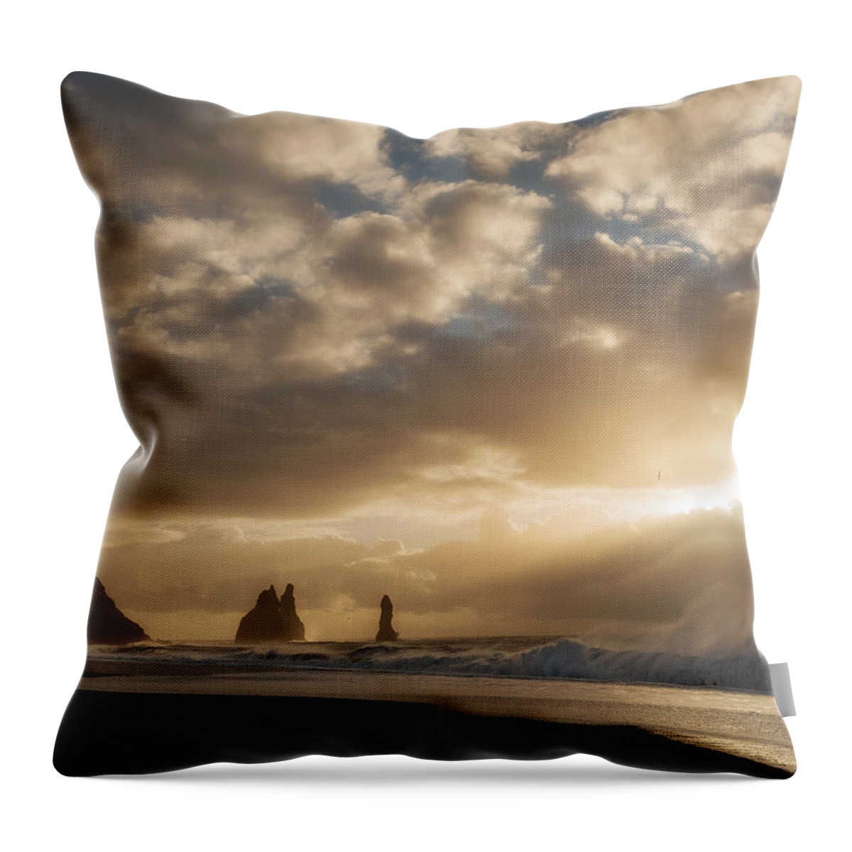 Dyrholaey Throw Pillow featuring the photograph Icelandic Seascape #1 by Dan Leffel