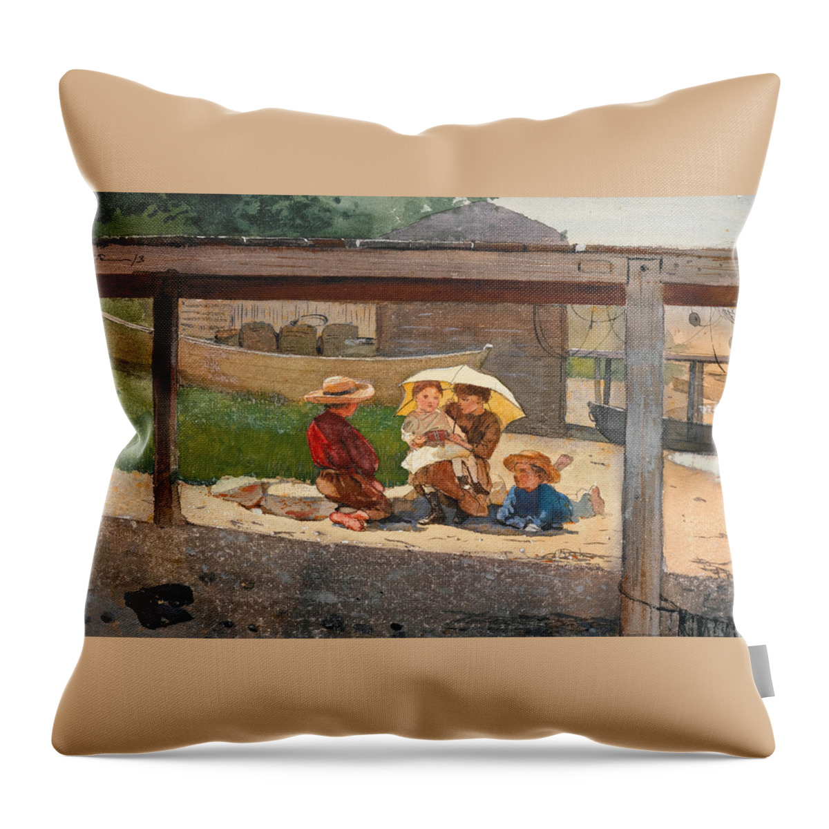 Winslow Homer Throw Pillow featuring the drawing In Charge of Baby #2 by Winslow Homer