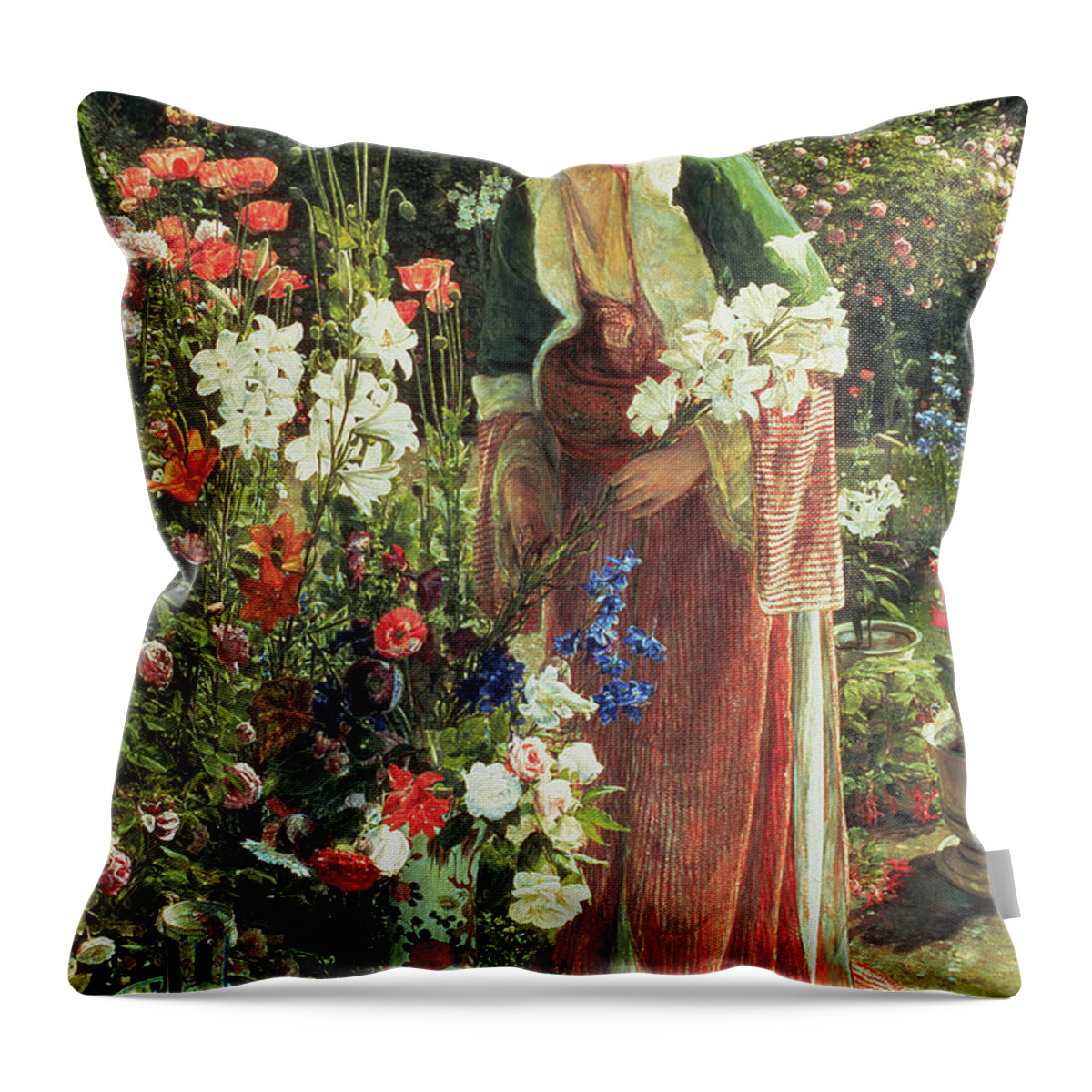 Flower Throw Pillow featuring the painting In the Bey's Garden by John Frederick Lewis
