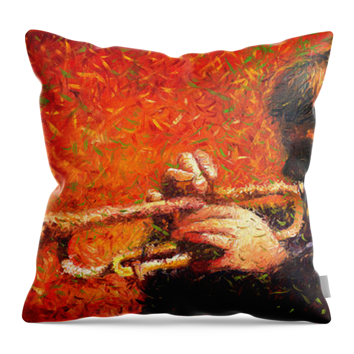 Jazz Throw Pillow featuring the painting Jazz Trumpeter #1 by Yuriy Shevchuk